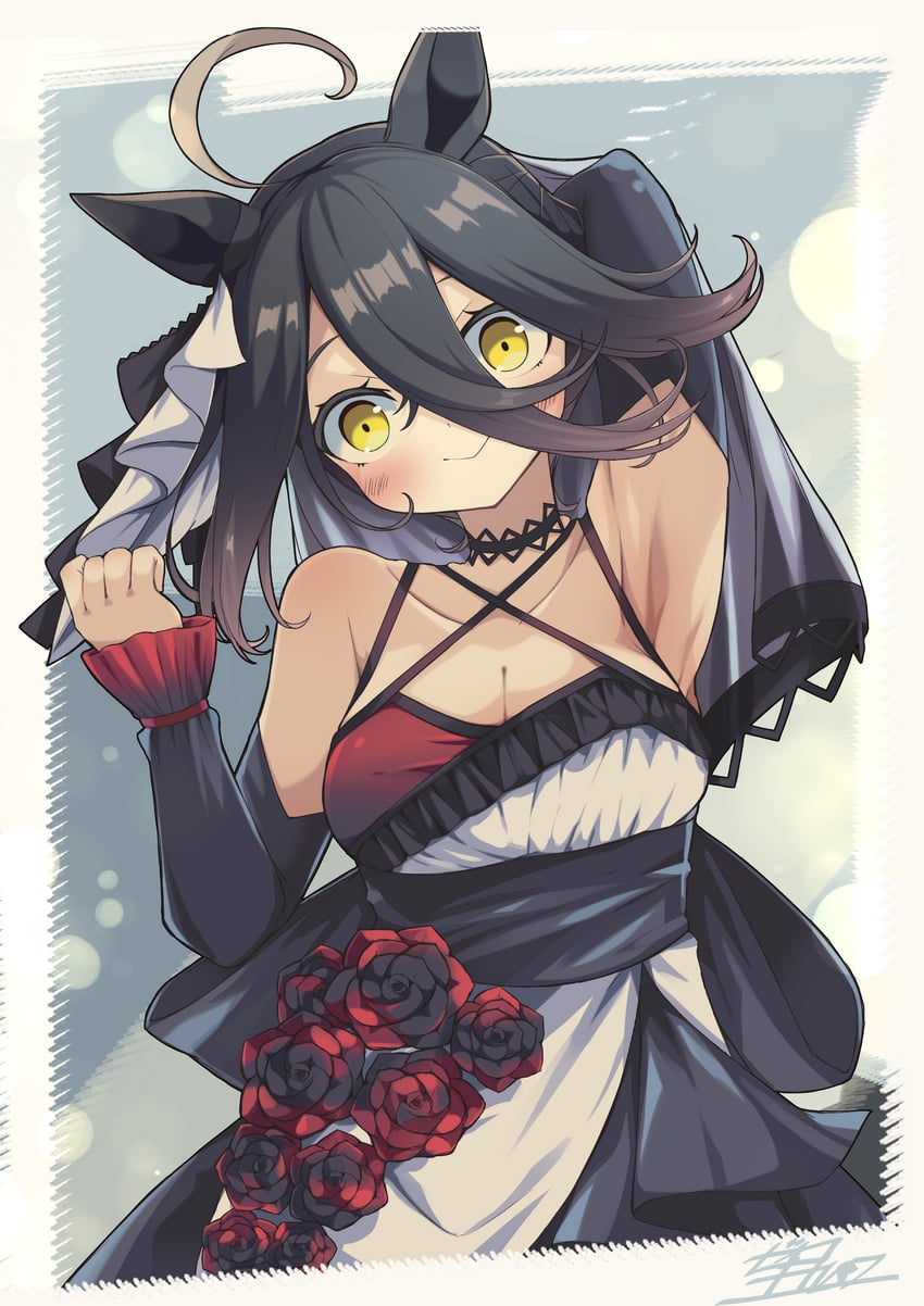 赛马娘、曼城茶座 (Mysterious Rose) (赛马娘)、曼城茶座 (赛马娘) 1名女孩 呆毛 异形乳量 (大) 兽耳 腋下