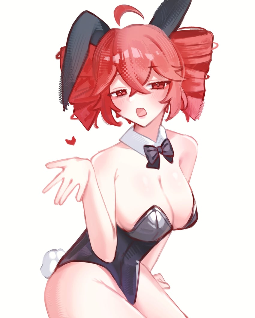 UTAU、重音Teto 1名女孩 呆毛 兽耳 黑色蝴蝶结 黑色蝶形领结