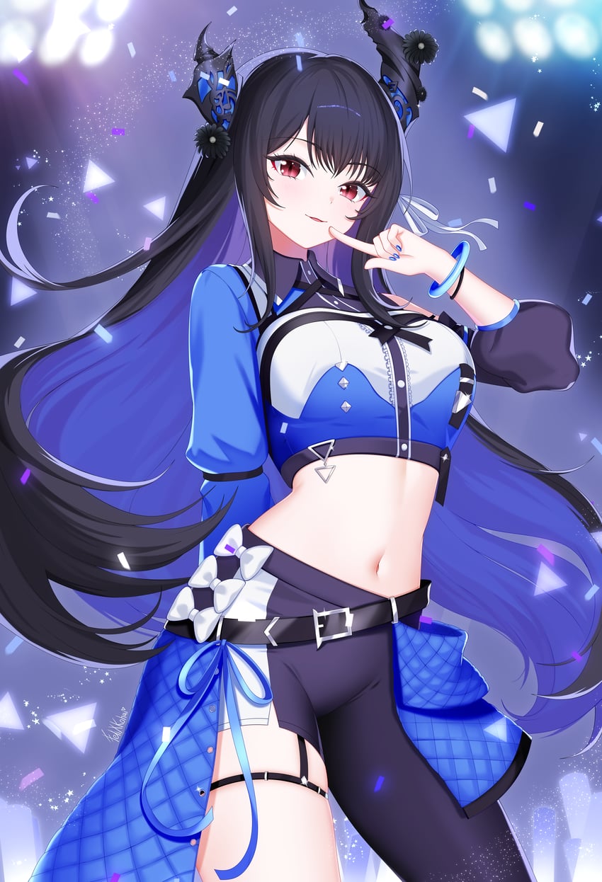 Hololive、Hololive英语、涅莉莎·雷文克劳夫特 1名女孩 手放在背后 不对称服装 不对称角 腰带