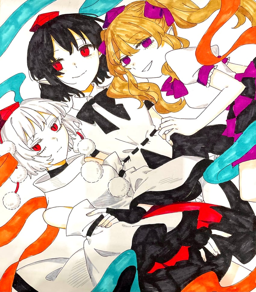 东方Project 3人女子 黑发 黑色裙子 棕发 格纹衣服