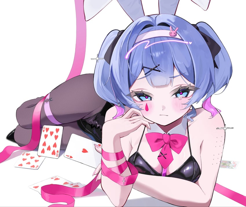 兔穴(Vocaloid)、VOCALOID、初音未来 1名女孩 扑克牌A 红桃A 兽耳 蓝眼