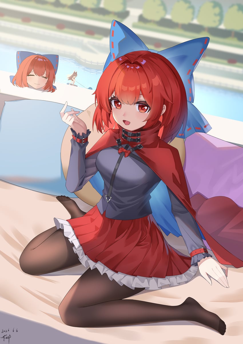 东方Project、今泉影狼、赤蛮奇 2名女孩 黑色连裤袜 蓝色蝴蝶结 蝴蝶结 斗篷