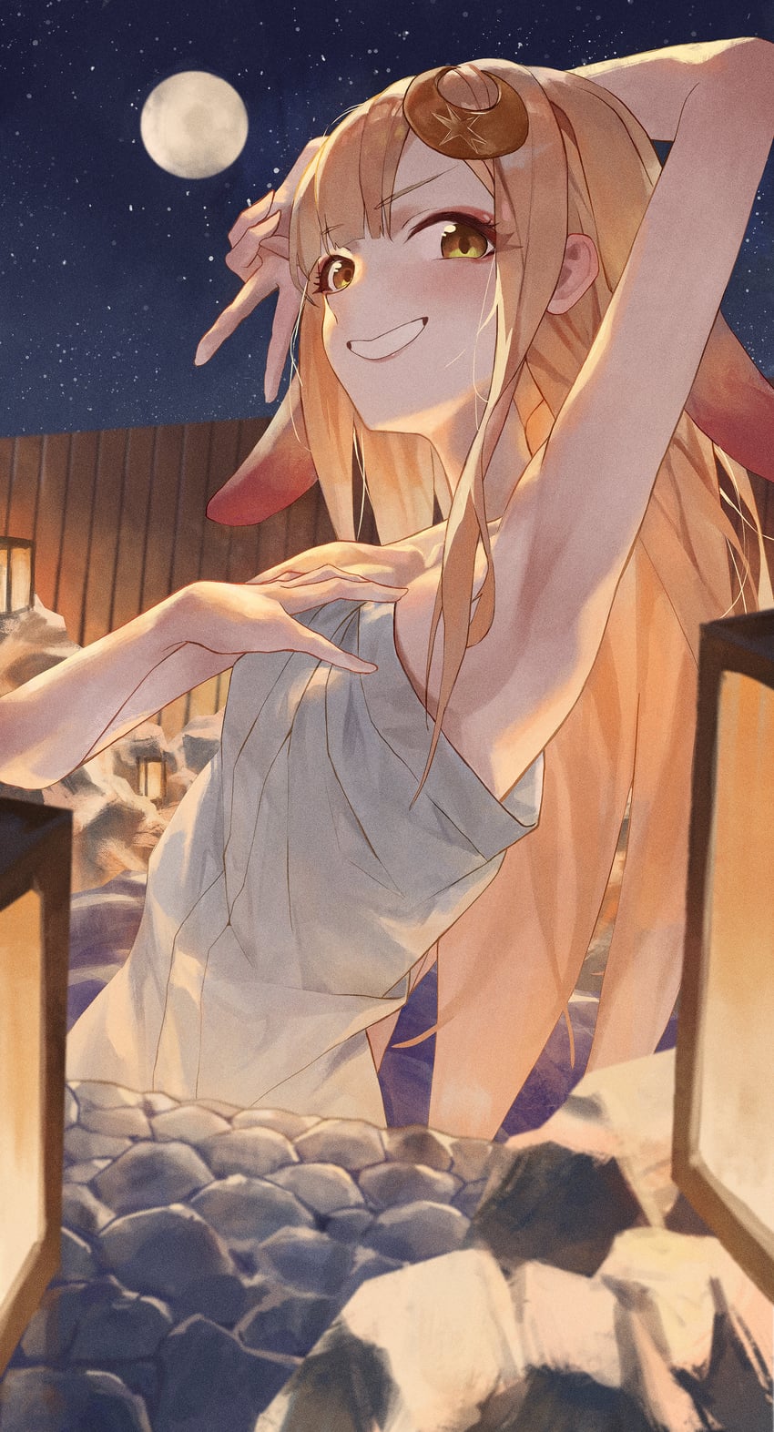 超辉夜姬!、辉夜 (超辉夜姬!) 1名女孩 呆毛 兽耳 手放在头后 举手