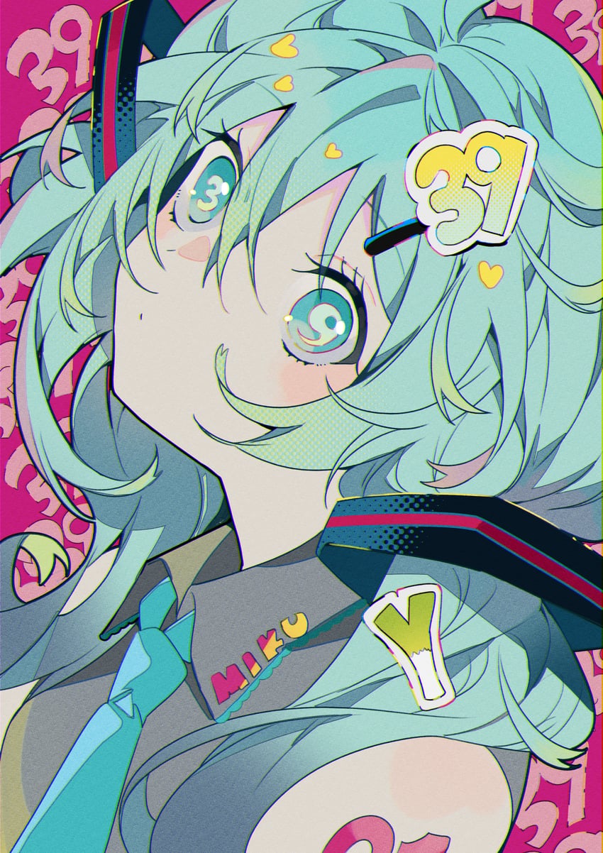 VOCALOID、初音未来 1名女孩 39 水色瞳 水色发 手放在身体两侧