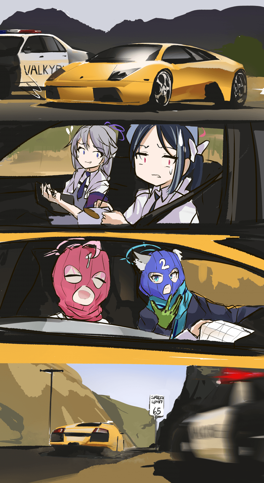 蔚蓝档案、极品飞车、need for speed: hot pursuit 2 4个女孩 四格漫画 :D 巴拉克拉法帽 黑色夹克