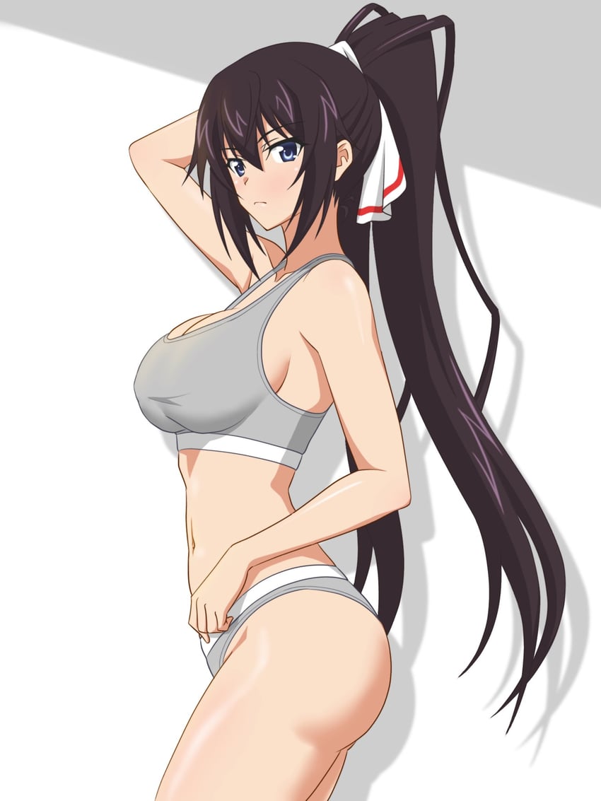 Infinite Stratos、筱之之帚 1名女孩 手放在头后 蓝眼 乳房 乳沟