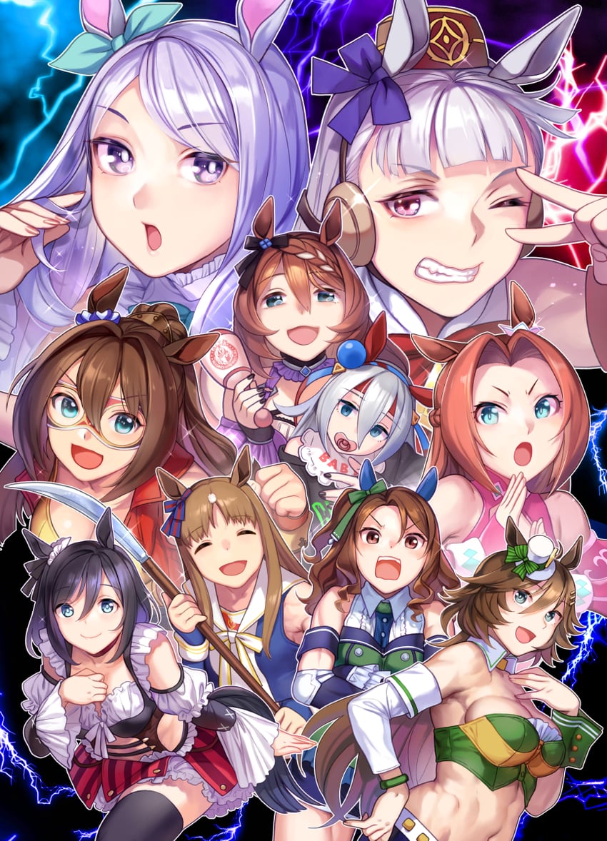 赛马娘、荣进闪耀 (Meisterschaft) (赛马娘)、荣进闪耀(赛马娘) 6个以上女孩 腹肌 改装服装 呆毛 兽耳