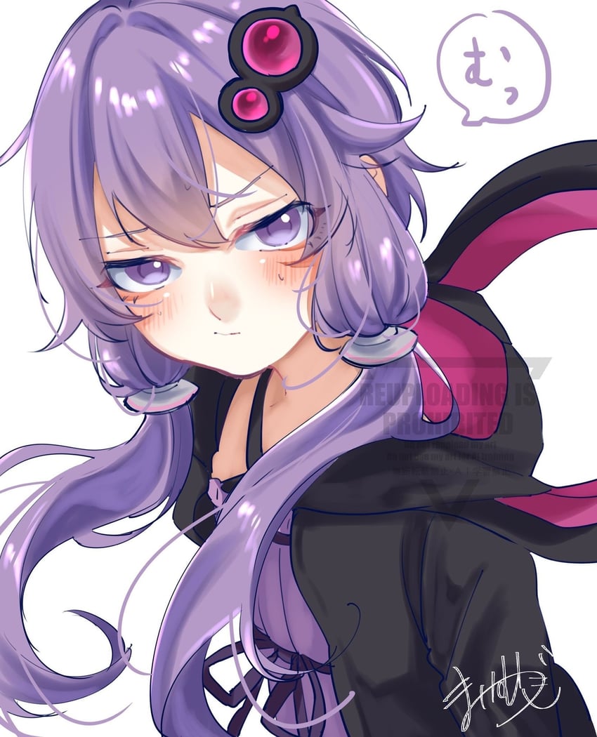 VOCALOID、VOICEROID、结月缘 1名女孩 黑色卫衣 连衣裙 侧视 发饰