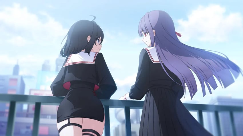 Muv-Luv、Muv-Luv Girls Garden、刘翠兰 2名女孩 呆毛 黑发 黑色水手服 黑衬衫