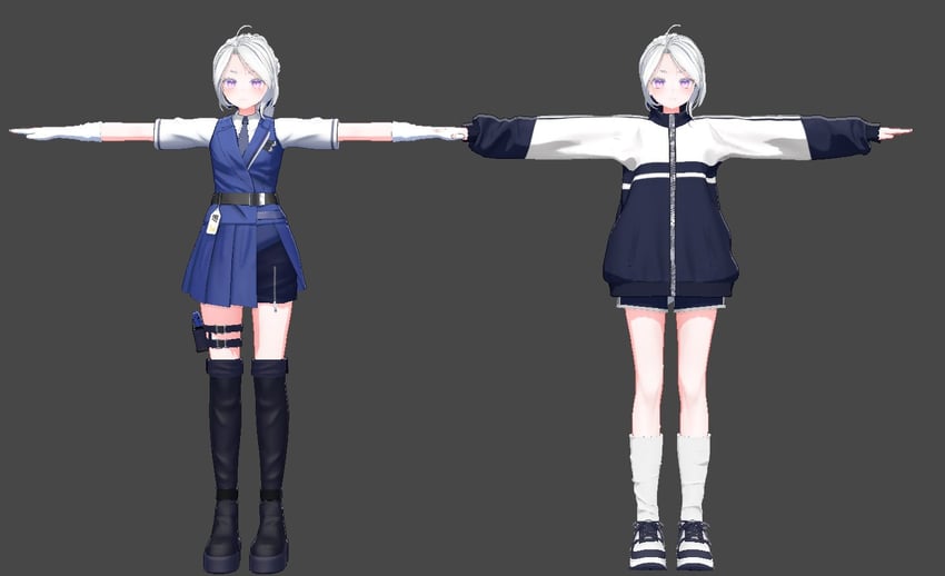 WAKTAverse、天狼星之雨 2名女孩 腰带 黑色夹克 黑色短裤 蓝眼