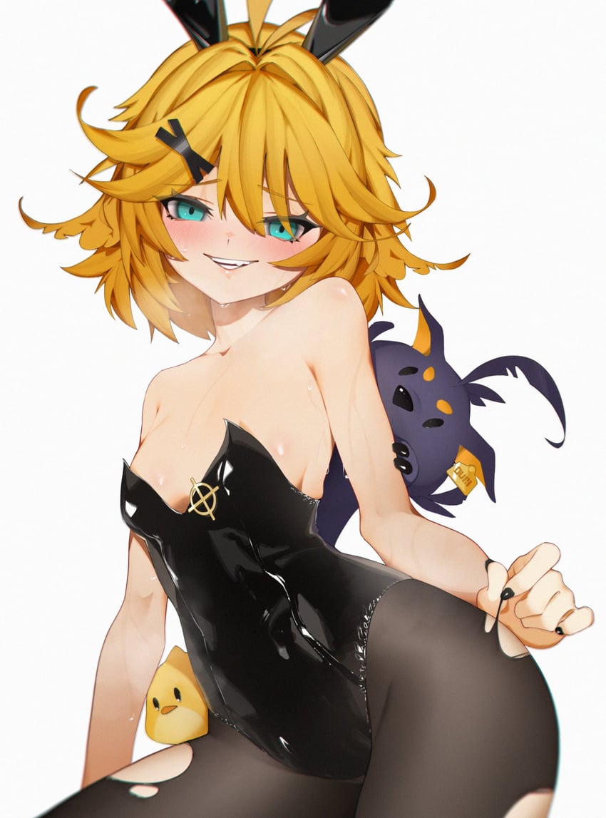 Doki Amber Doge (Dokibird)、Dokibird、Dokibird (赏金猎人) 1名女孩 呆毛 裸臂 露肩 黑色紧身连体衣