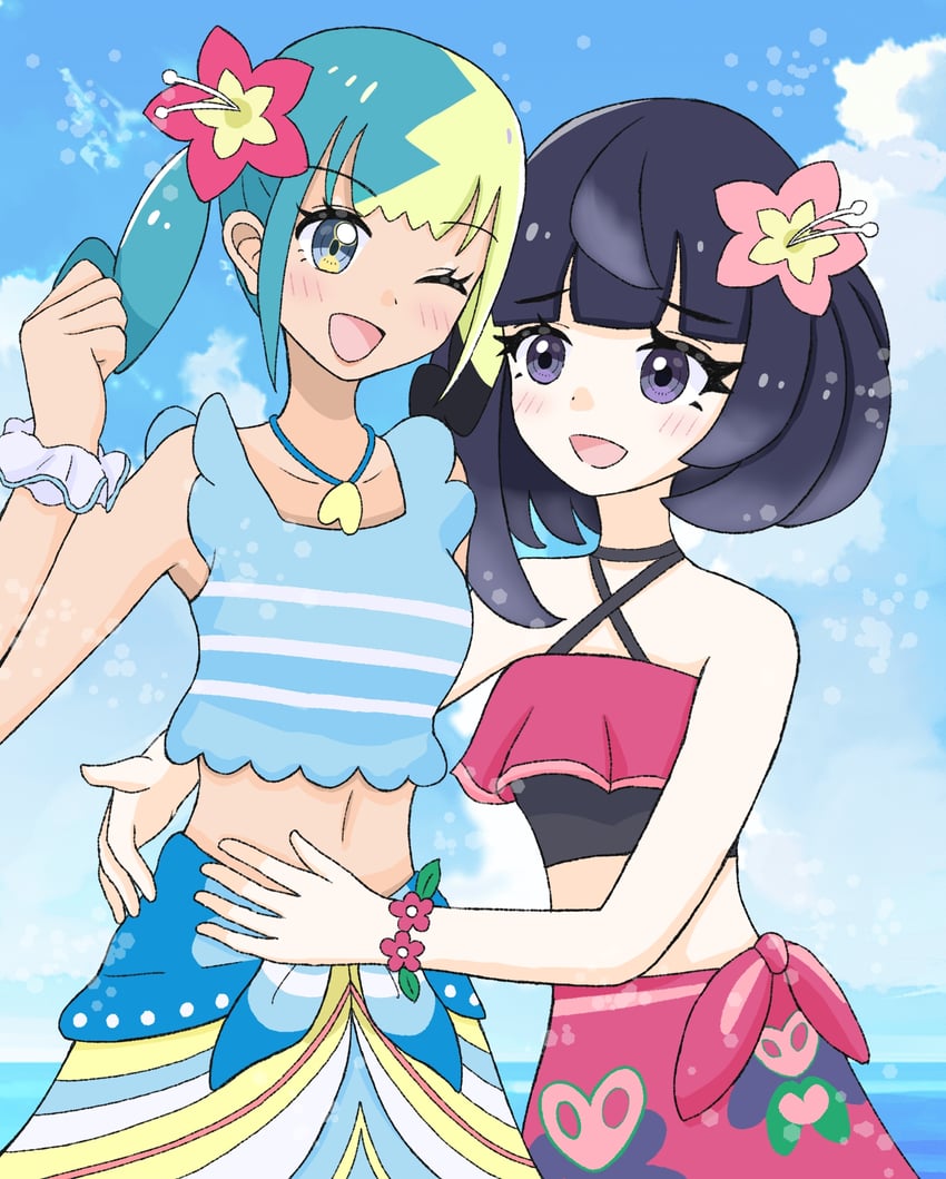 宝可梦、宝可梦传说：Z-A、宝可梦大师 EX 2名女孩 :D 微笑 蓝眼 蓝色衬衫