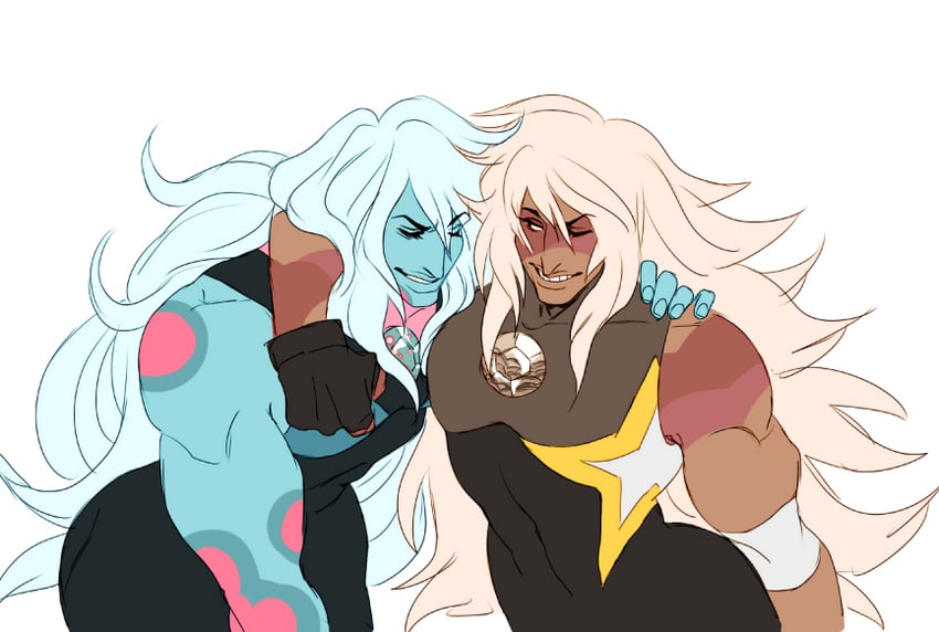 宇宙小子、biggs jasper、ocean jasper 2名女孩 蓝发 胸口宝石 闭眼 设定考据