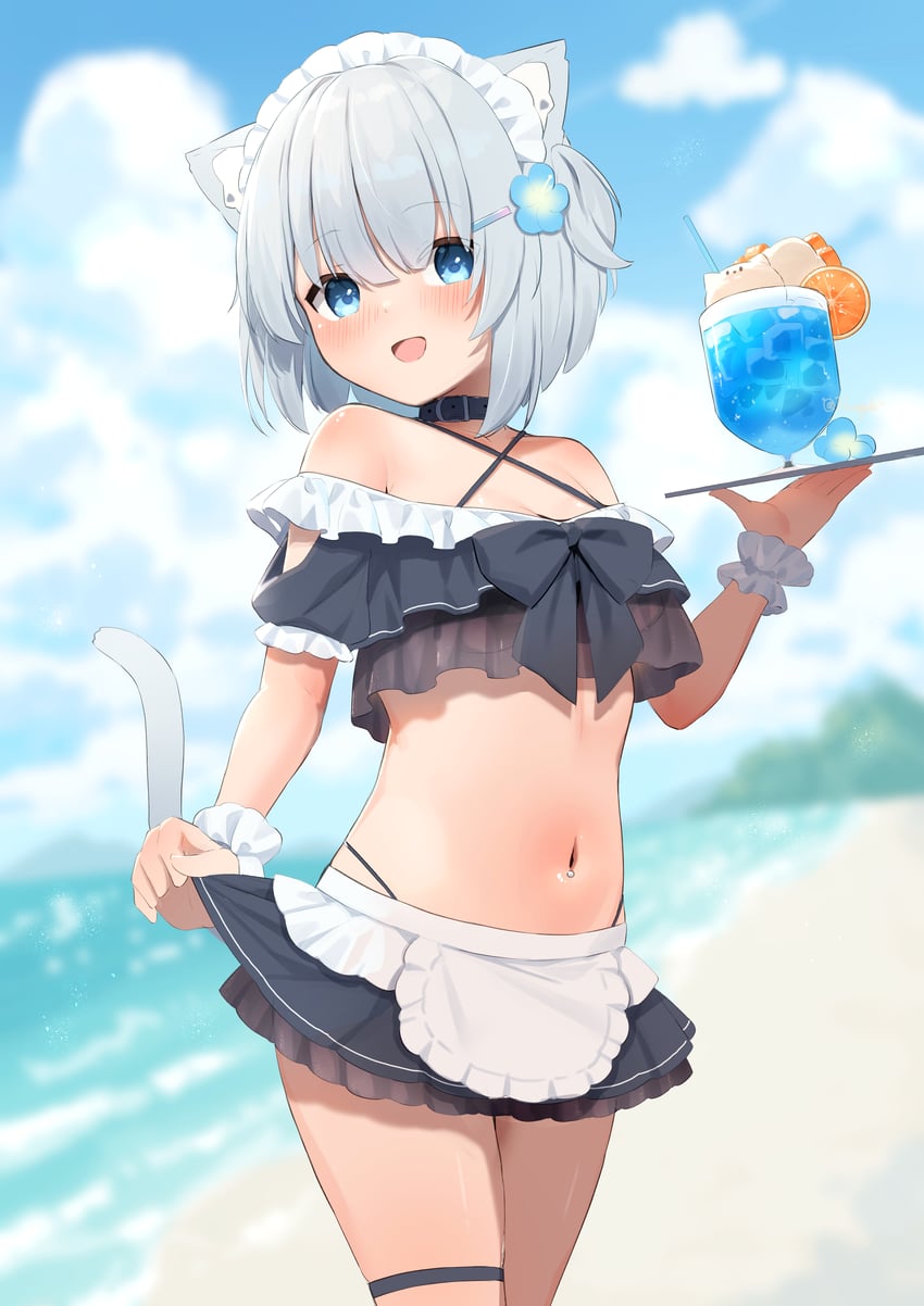 原创 1名女孩 兽耳 比基尼 蓝眼 猫耳