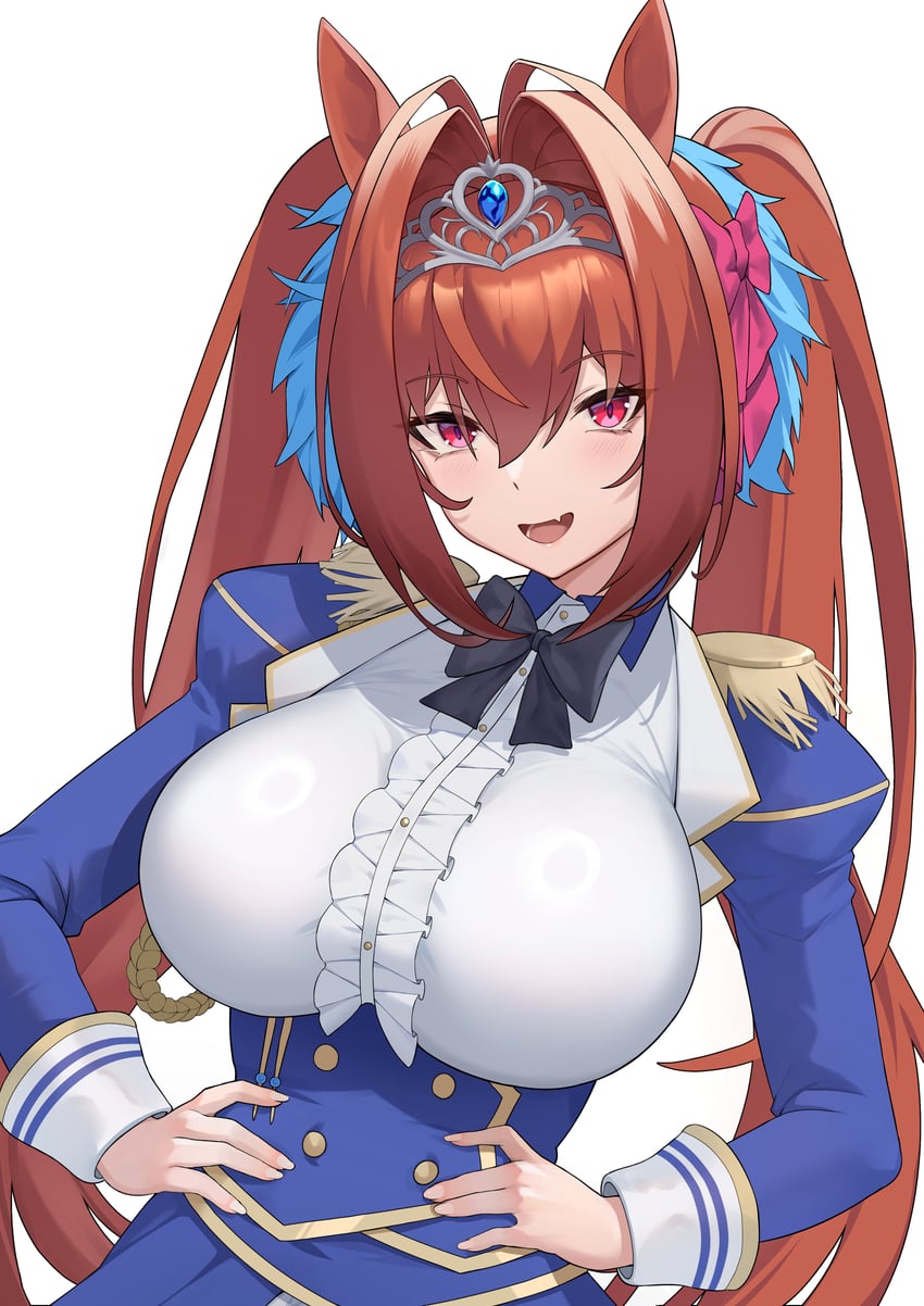 赛马娘、大和赤骥 (赛马娘) 1名女孩 兽耳 脸红 乳房 棕发