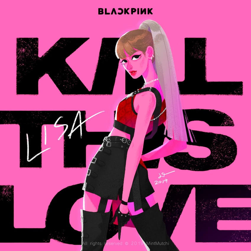 BLACKPINK、Lisa (Blackpink) 1名女孩 2019年 画师名 (歌手) 黑色眼线 黑色手套
