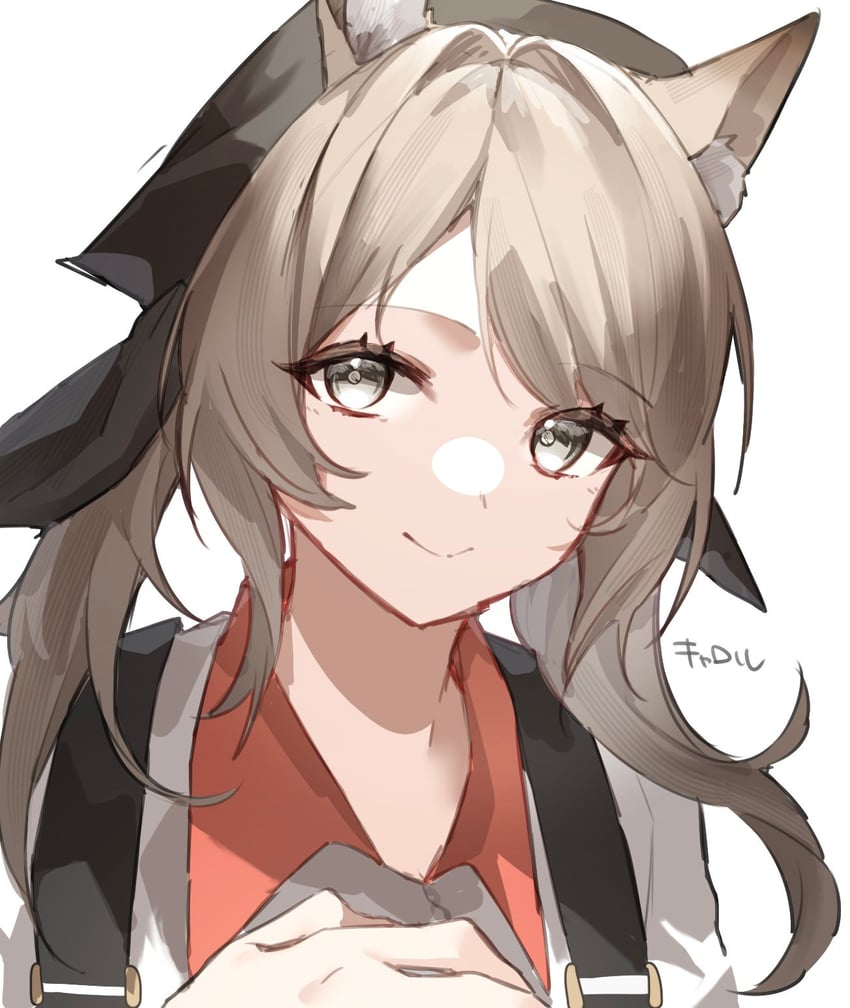 明日方舟、凯洛尔 (明日方舟) 1名女孩 兽耳毛 兽耳 黑色头巾 黑色背带裤
