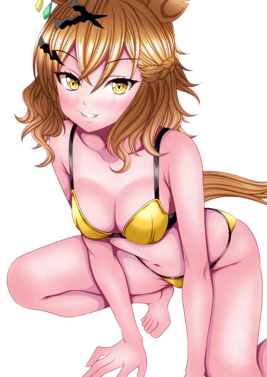 赛马娘、森林宝穴 (赛马娘) 1名女孩 呆毛 兽耳 露肩 比基尼