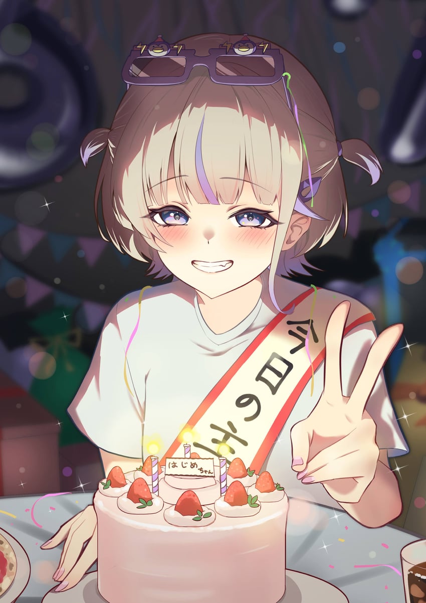 Hololive、hololive DEV_IS、等轰一奏 1名女孩 :D 生日蛋糕 金发 脸红