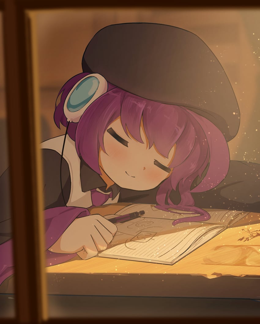 UTAU、呗音Uta 1名女孩 贝雷帽 黑帽子 模糊 书