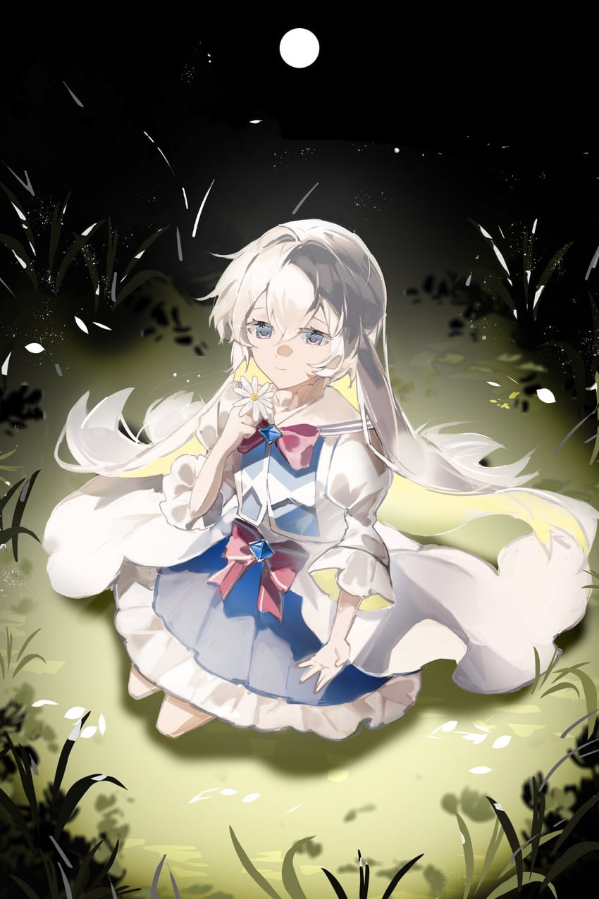 韵律源点 Arcaea、光 (Arcaea) 1名女孩 蓝裙子 闭嘴 连衣裙 花