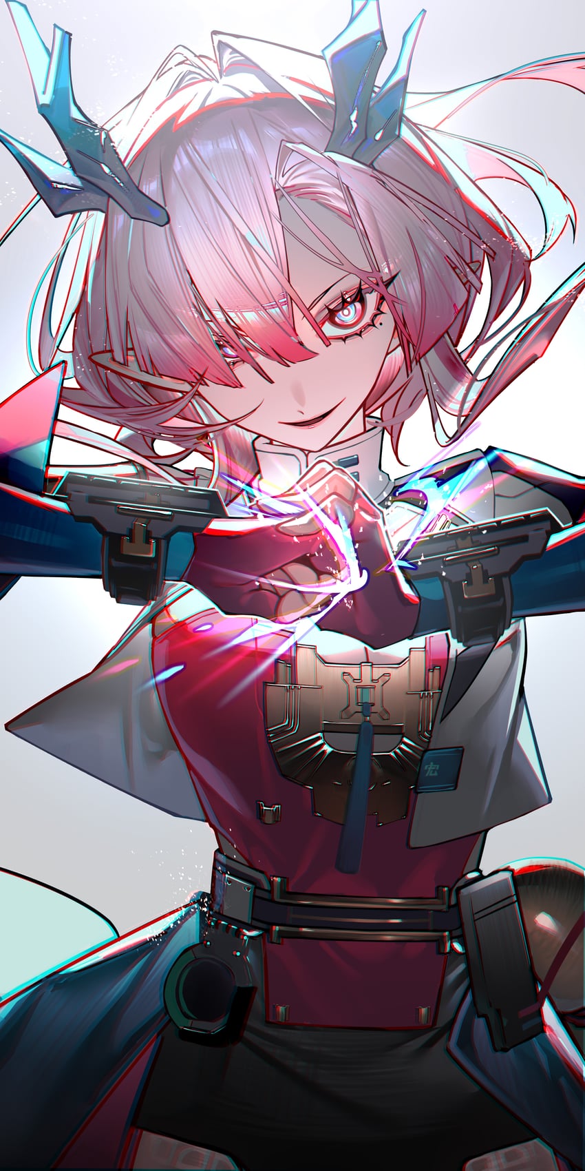 明日方舟、明日方舟：终末地、弥伏 (明日方舟) 1名女孩 腰带 蓝角 乳房 乳沟