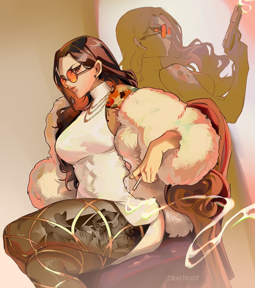 原创 1名女孩 交叉腿 连衣裙 灰裤袜 枪