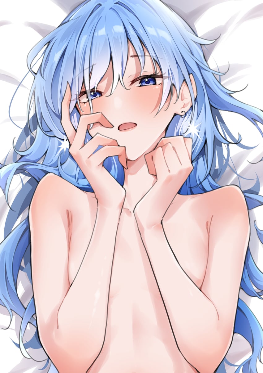 Hololive、星街彗星 1名女孩 床单 蓝眼 蓝发 双分刘海