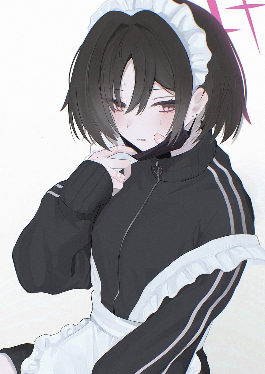 蔚蓝档案、美咲 (蔚蓝档案) 1名女孩 围裙 创可贴 脸上的创可贴 手指上的创可贴