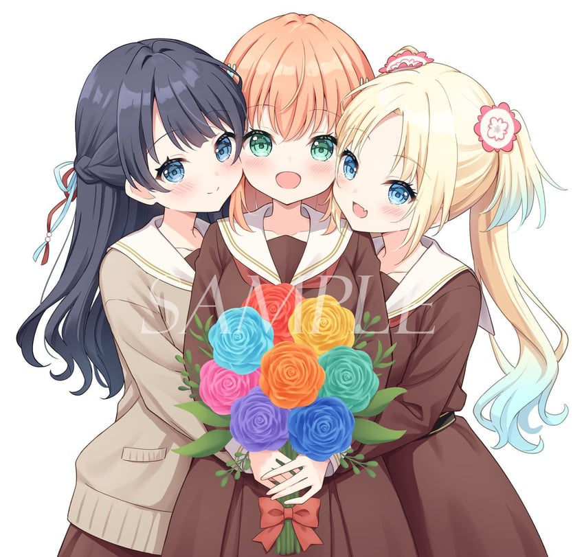 Love Live!、Love Live! 莲之空女学院学园偶像部、日野下花帆 3人女子 水色瞳 水色花 金发 蓝眼
