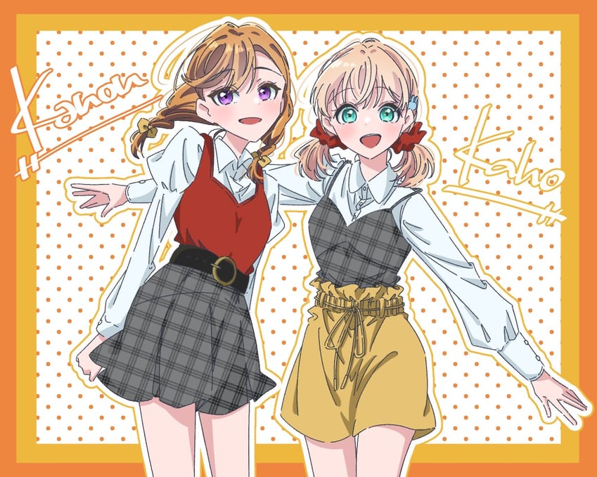 Love Live!、Love Live! 莲之空女学院学园偶像部、Love Live! Superstar!! 2名女孩 :D 水色瞳 边框 辫子