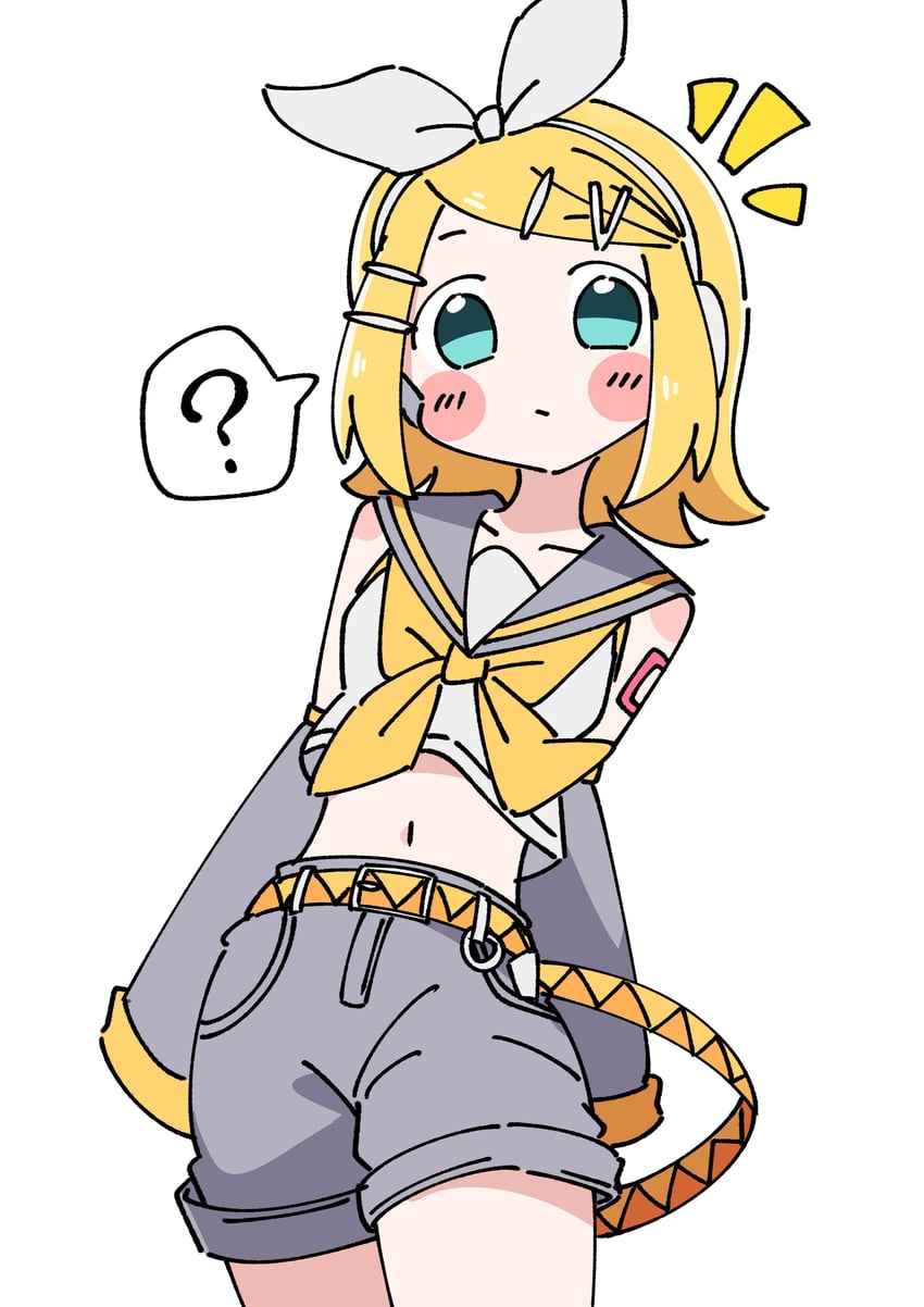 VOCALOID、镜音铃 1名女孩 问号 露肩 腰带 金发