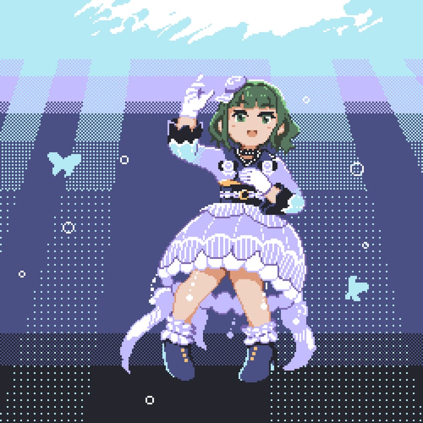 Love Live!、Love Live! 莲之空女学院学园偶像部、月咏海月 1名女孩 贝雷帽 蓝色靴子 蓝蝴蝶 蓝色连衣裙