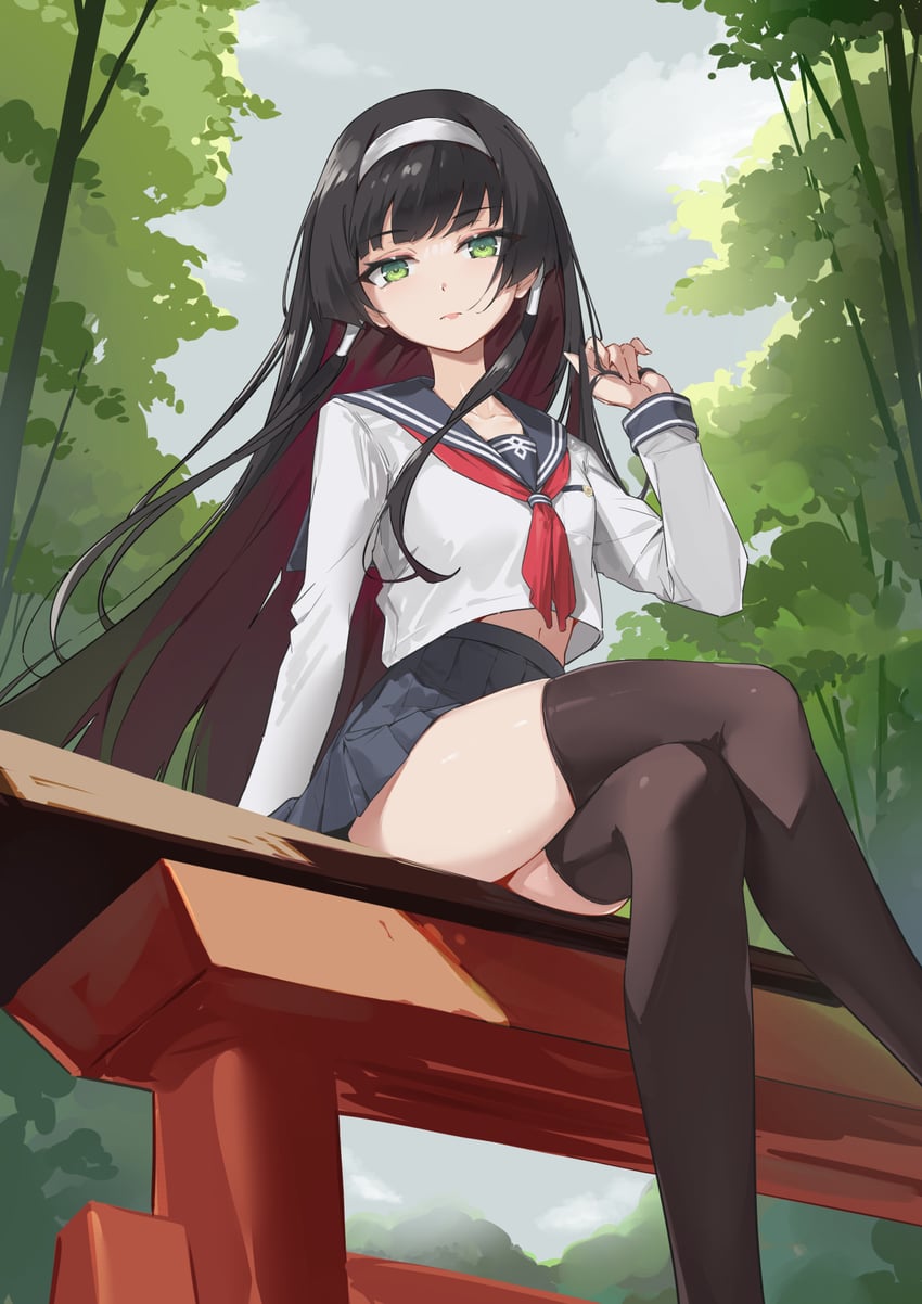 美少女万华镜 (系列)、莲华 (美少女万华镜) 1名女孩 校服 水手服 单人 过膝袜