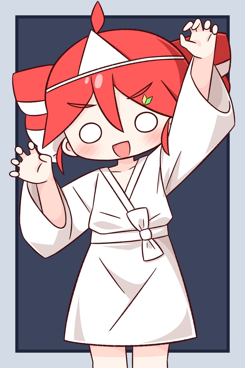 obake taiken (utau)、UTAU、重音Teto 1名女孩 :D 呆毛 举手 蓝色背景