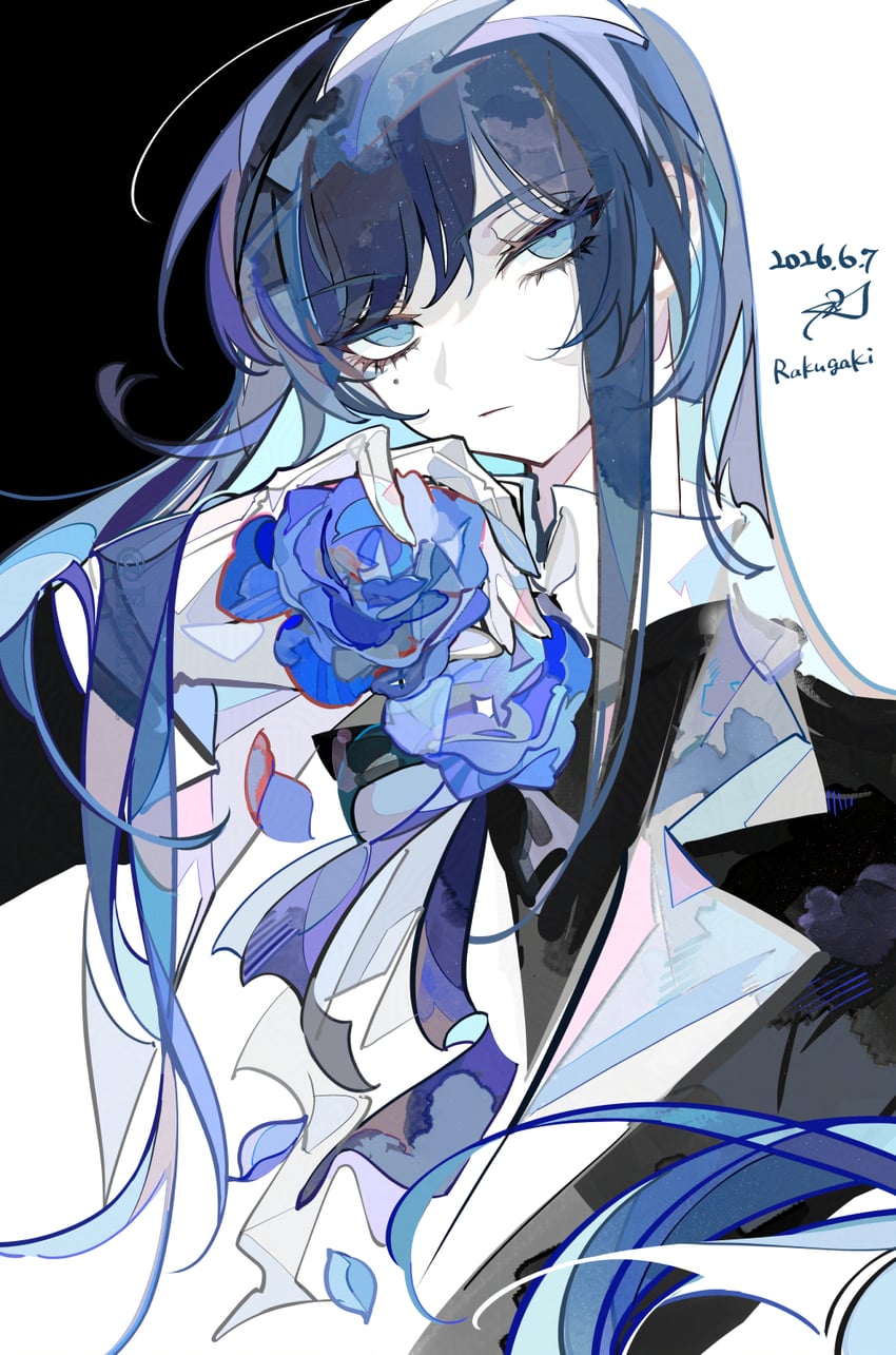 Ado (唱见)、Chando (Ado) 1名女孩 蓝眼 蓝花 蓝发 蓝玫瑰