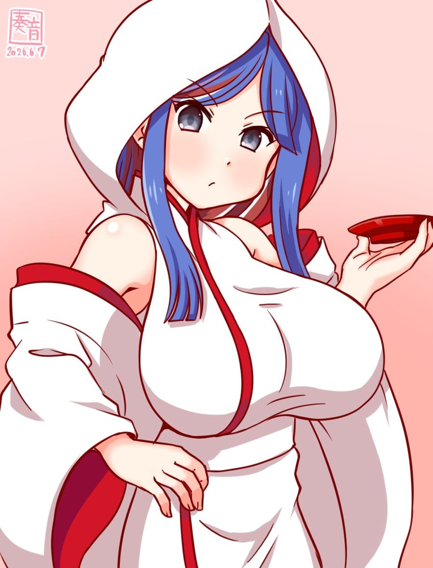 舰队Collection、南达科他（舰队收藏） 1名女孩 替换服装 蓝发 乳房 杯子