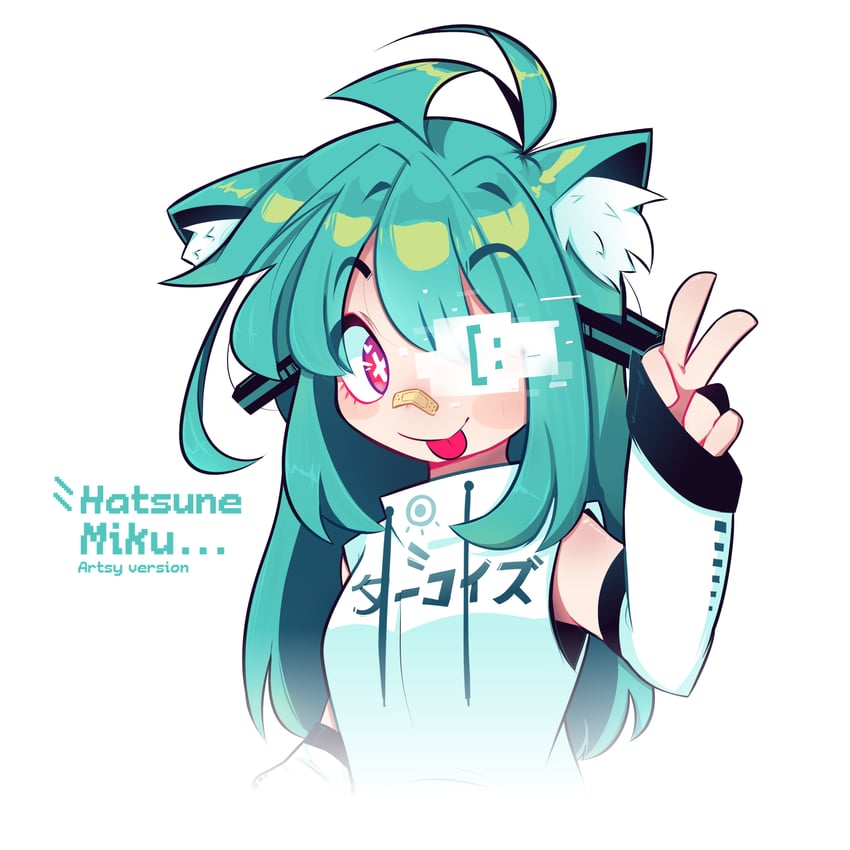 VOCALOID、初音未来 1名女孩 :p 呆毛 替换服装 异色瞳