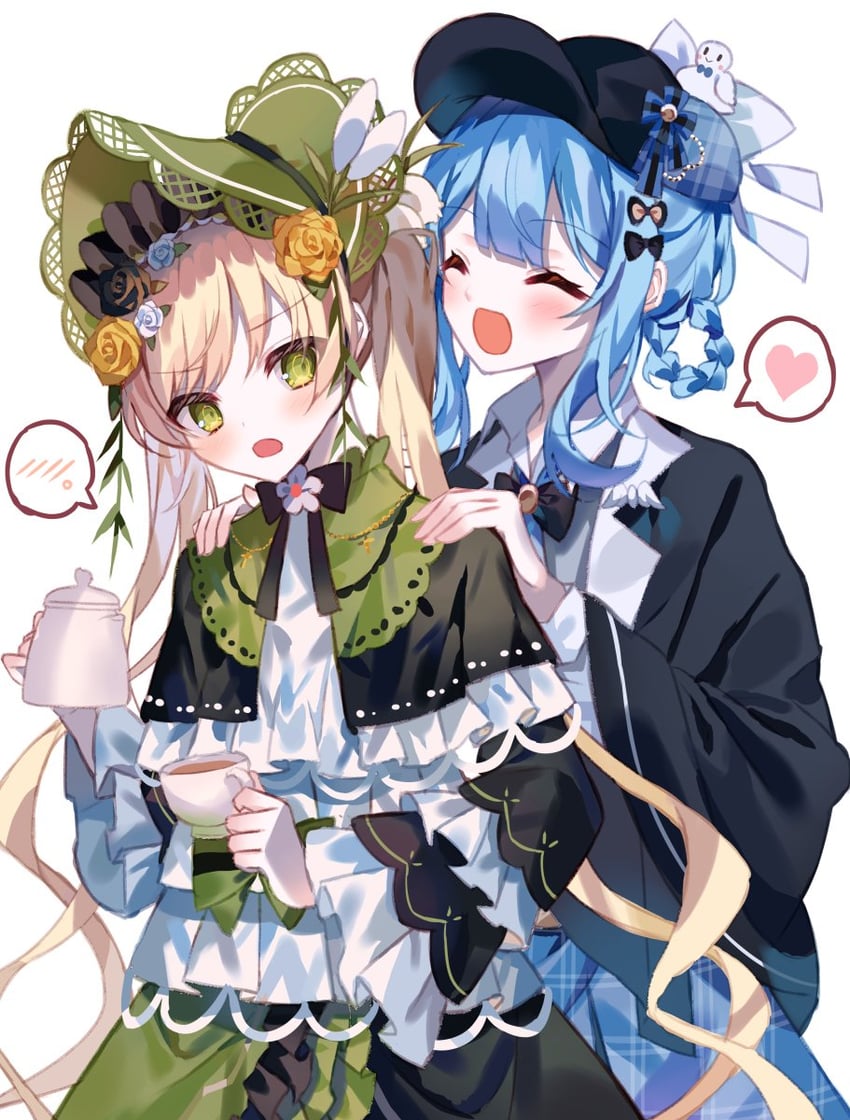 魔法少女的小镇审判、立花雪莉、外能范奈 2名女孩 帽子上的鸟饰 黑色蝴蝶结 黑色蝶形领结 黑色小披肩