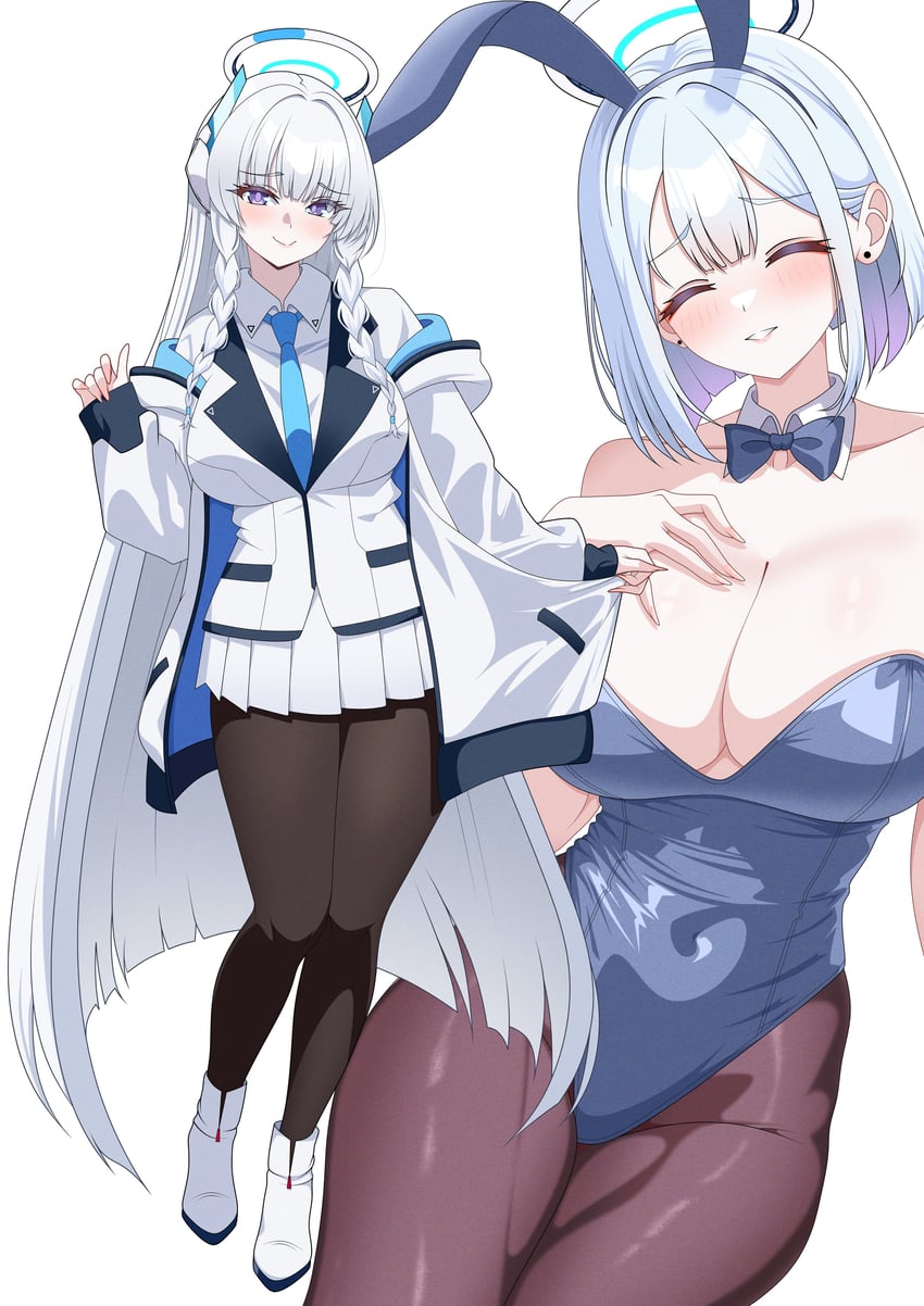 蔚蓝档案、乃爱 (蔚蓝档案) 1名女孩 露肩 蓝色蝴蝶结 蓝色领结 蓝色紧身衣