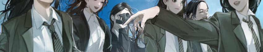 原创 6个以上女孩 黑发 西装外套 照相机 闭眼