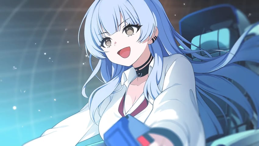 Muv-Luv、Muv-Luv Girls Garden、朱莉娅·巴恩斯 1名女孩 蓝发 乳房 棕眼睛 椅子