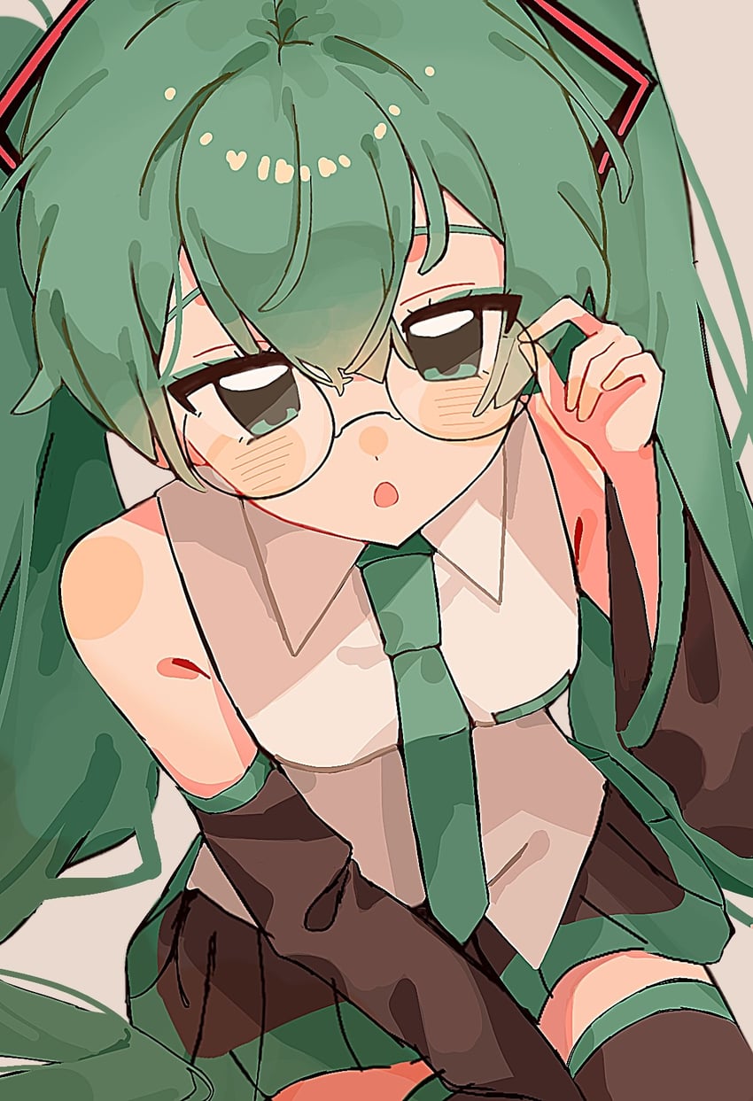VOCALOID、初音未来 1名女孩 调整眼镜 露肩 戴眼镜的 黑色裙子