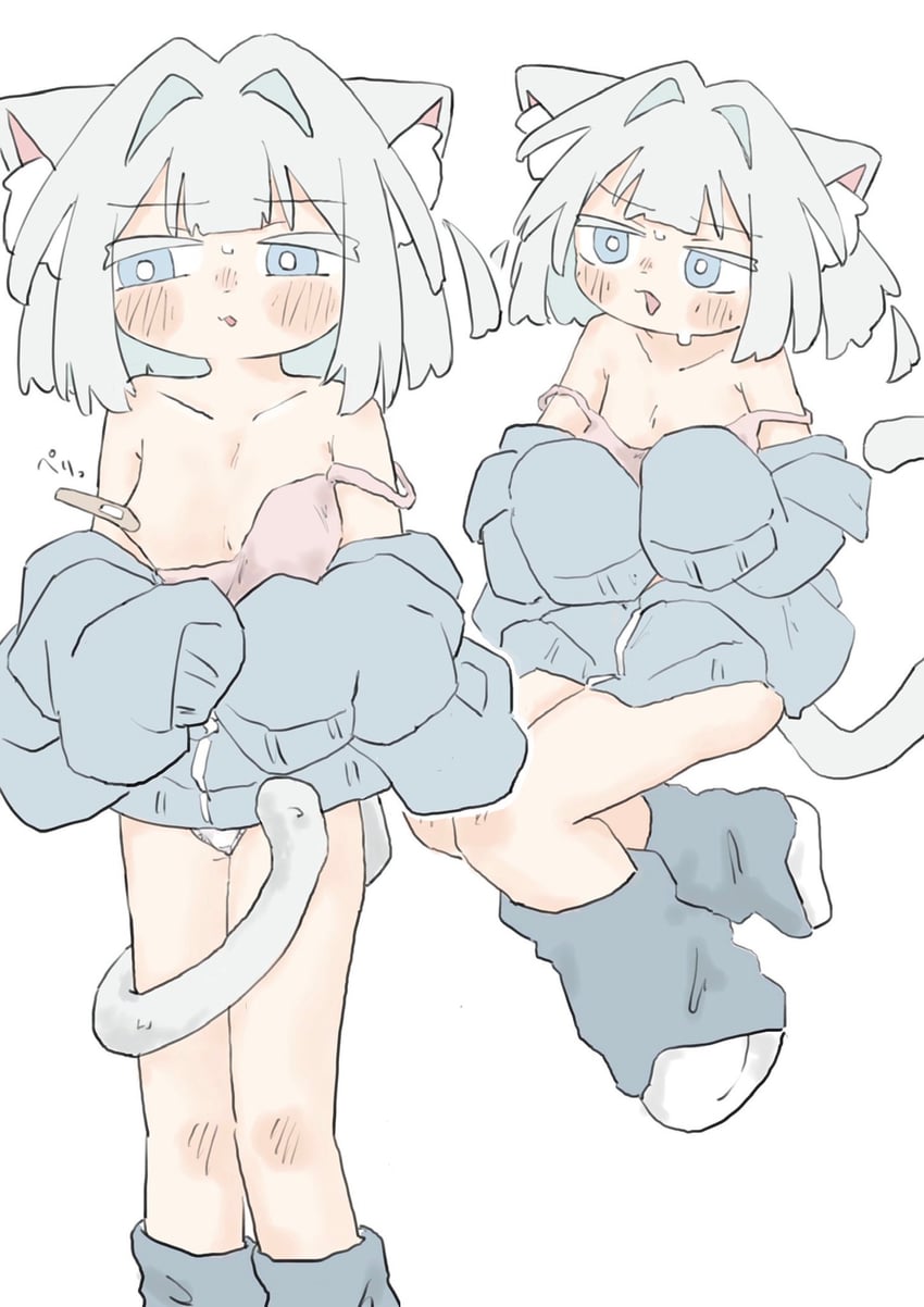 二次元插画 动物 创可贴 胸罩 裤子 尾巴