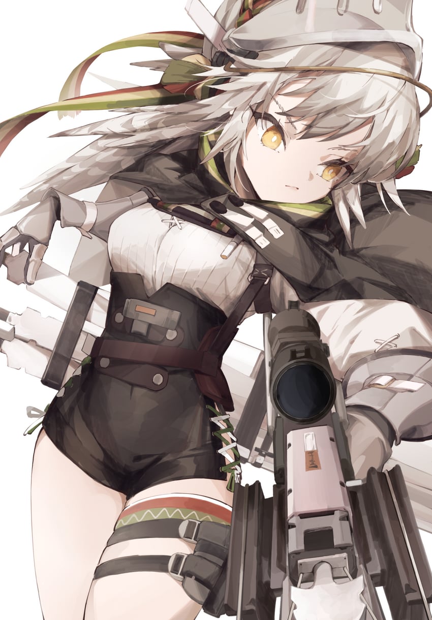 明日方舟、远牙 (明日方舟) 1名女孩 鸟娘 鸟翼 黑色披肩 黑色短裤