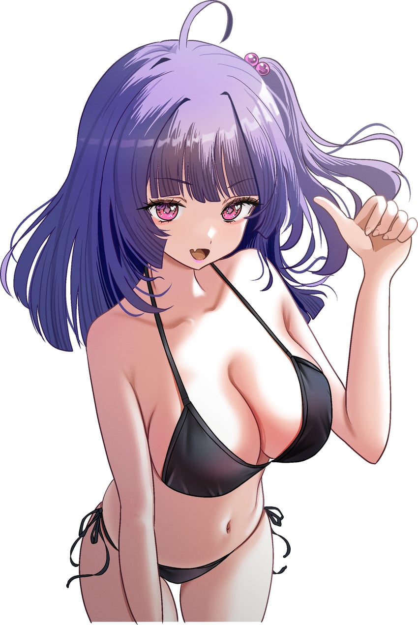 原创 1名女孩 呆毛 比基尼 黑色比基尼 齐刘海