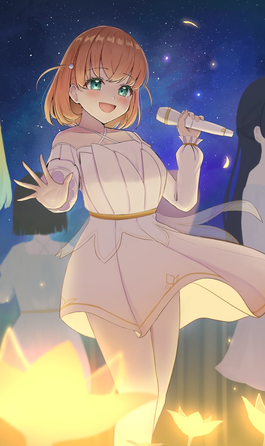 在光芒中花朵盛开、Love Live!、Love Live! 莲之空女学院学园偶像部 5名女孩 :D 水色瞳 蓝天 脸红