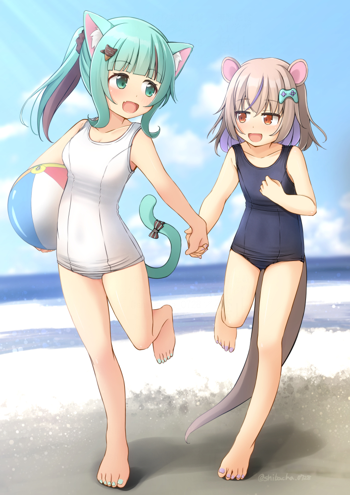 原创 2名女孩 兽耳 球 海滩 沙滩球