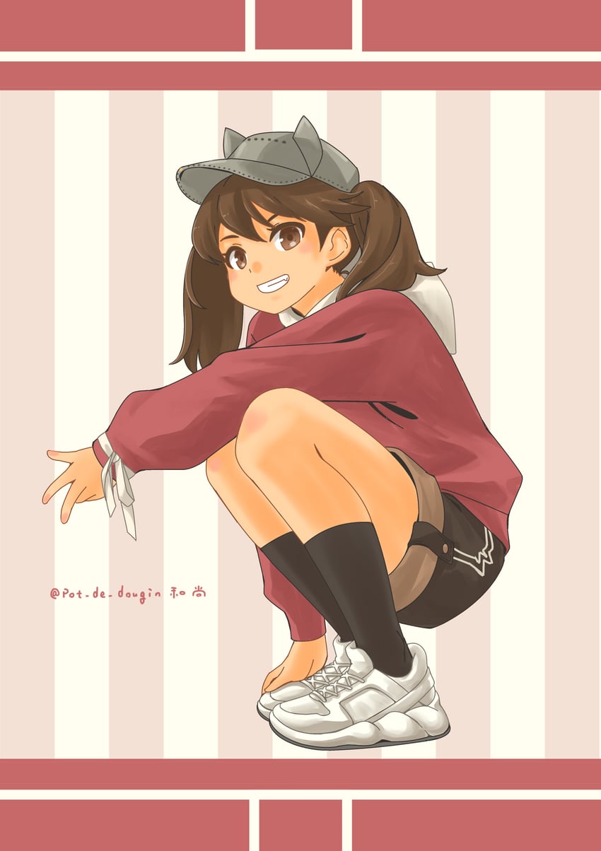 舰队Collection、龙骧 (舰队Collection) 1名女孩 改装服装 替换服装 黑色短裤 棕眼睛