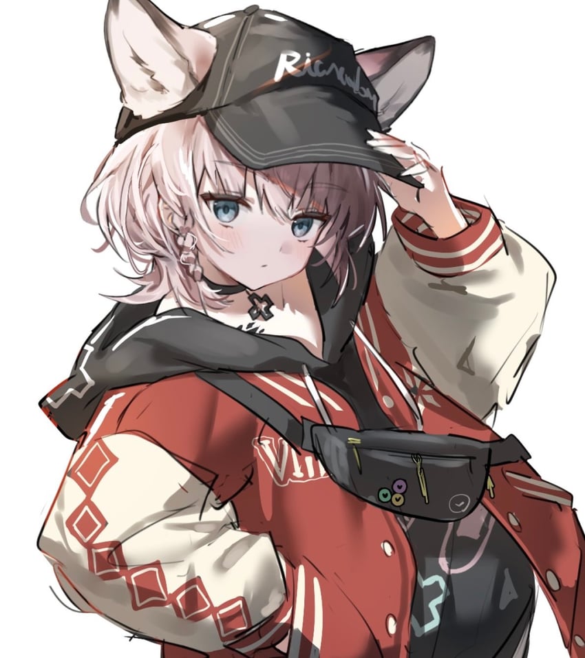 明日方舟、苏苏洛 (明日方舟)、苏苏洛 (随心所欲) (明日方舟) 1名女孩 撇嘴 整理衣服 整理头饰 兽耳